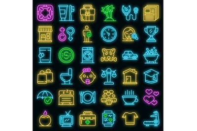 Human needs icons set vector neon