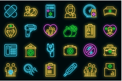 Family doctor icons set vector neon