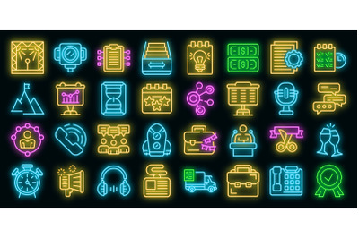 Event management icons set vector neon