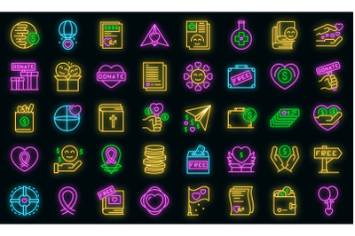 Charitable giving icons set vector neon