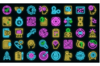 Problem solving icons set vector neon