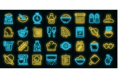 Dough icons set vector neon