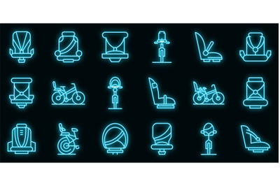 Child seat bike icons set vector neon