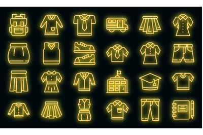 School uniform icons set vector neon