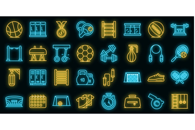 School gym icons set vector neon