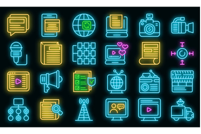 Actualization icons set vector neon