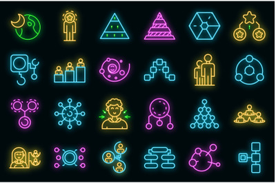 Hierarchy icons set vector neon