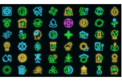 Natural resources icons set vector neon