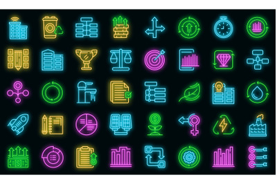 Sustainable development icons set vector neon