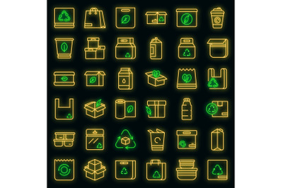 Eco packaging icons set vector neon