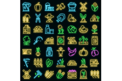 Eco farming icons set vector neon