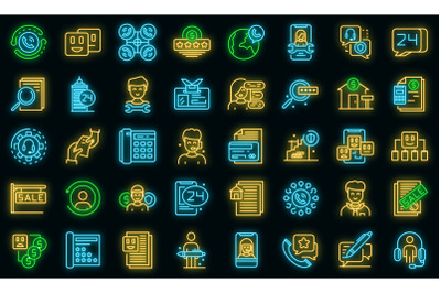 Agent icons set vector neon