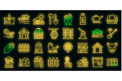 Village icons set vector neon