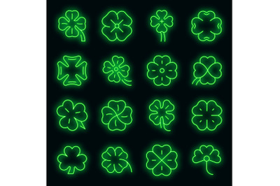 Clover icons set vector neon