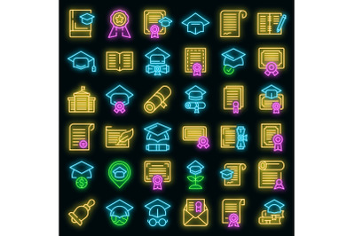 Degree icons set vector neon