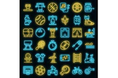 Physical activity icons set vector neon