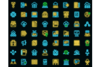 Customer database icons set vector neon