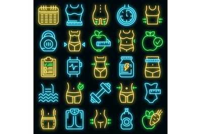 Slimming icons set vector neon