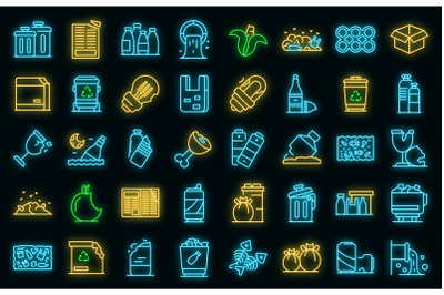 Waste icons set vector neon