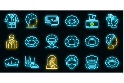 Hair cover icons set vector neon