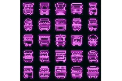 Hot dog cart icons set vector neon