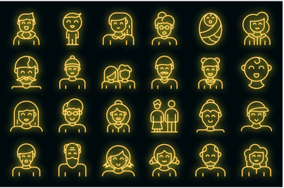 Generation icons set vector neon