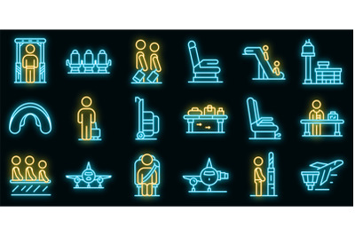 Airline passengers icons set vector neon