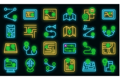 Itinerary icons set vector neon