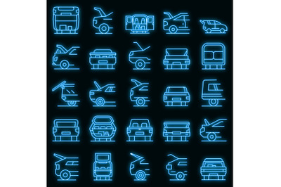 Trunk car icons set vector neon