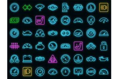 Car dashboard icons set vector neon