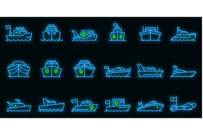 Rescue boat icons set vector neon