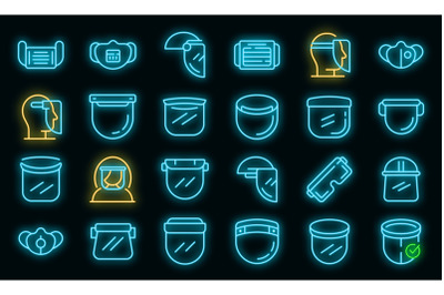 Face shield icons set vector neon