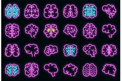 Human brain icons set vector neon