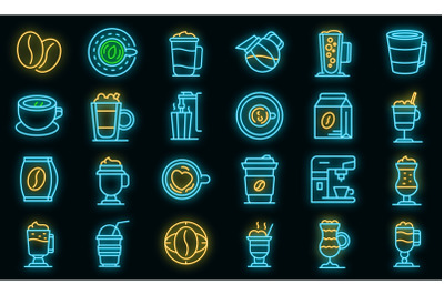 Latte icons set vector neon