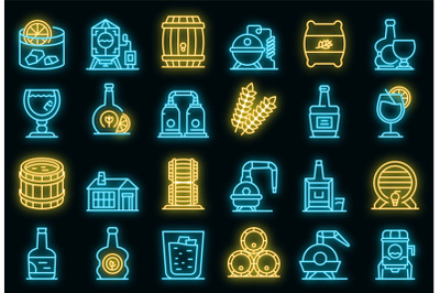 Bourbon icons set vector neon