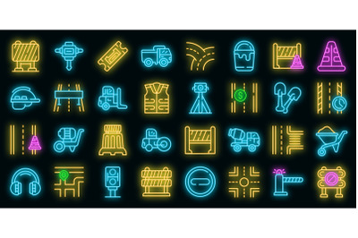 Highway construction icons set vector neon