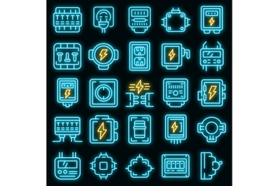 Junction box icons set vector neon