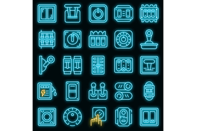 Breaker switch icons set vector neon