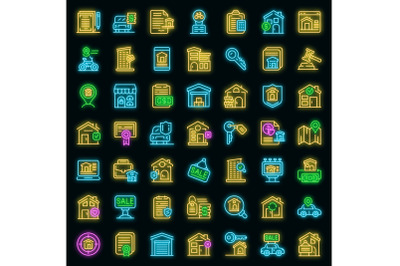 Rent icons set vector neon