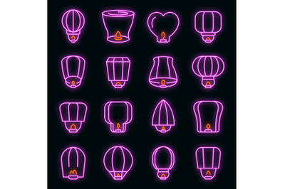 Floating lantern icons set vector neon