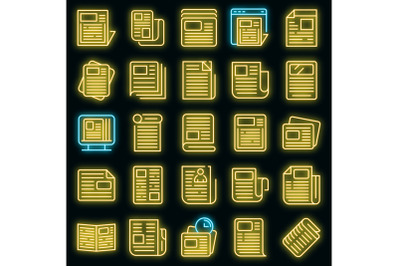 Newspaper icons set vector neon