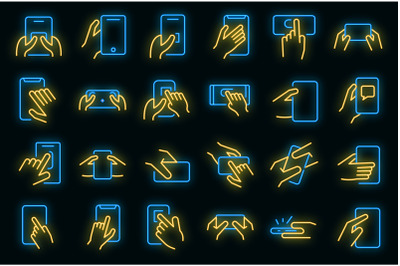 Using smartphone icons set vector neon