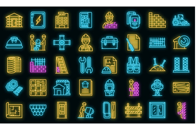 Builder icons set vector neon