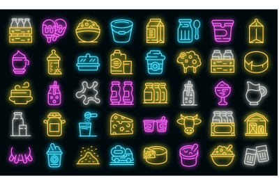 Dairy icons set vector neon