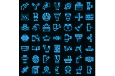 Sewerage icons set vector neon