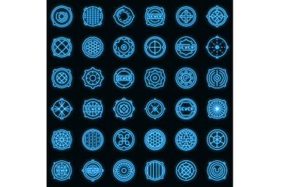 Manhole icons set vector neon