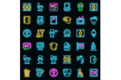 Wc icons set vector neon