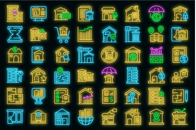 Property investments icons set vector neon