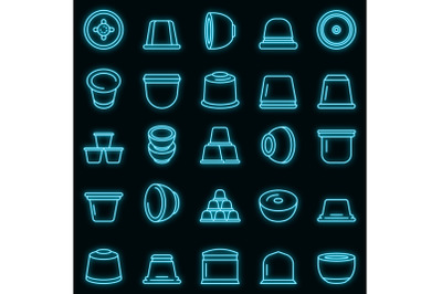 Capsule coffee icons set vector neon