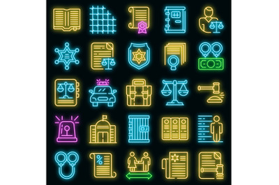 Criminal justice icons set vector neon